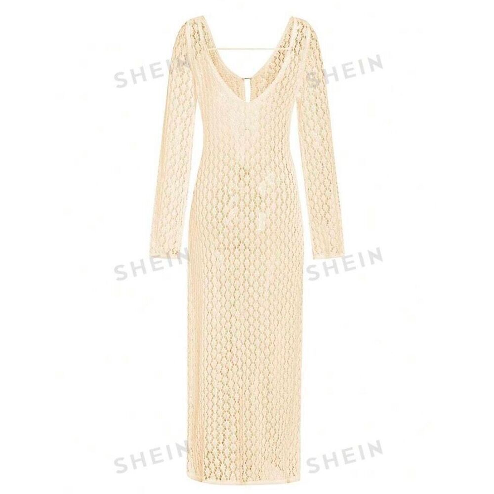 Shein essence deep V-neck, hollow out sweater/dress/cover-up S/XL ￼ - Picture 2 of 6